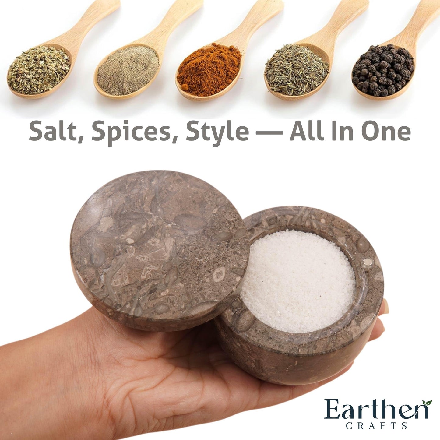 EARTHEN CRAFTS Marble Salt Cellar with Swivel Lid 3 Inch Salt Box Oceanic Mini Salt and Spice Jar Storage Magnetic Lock Container, Salt Crock for Sea Salt, Flaky Salt, and Sugar