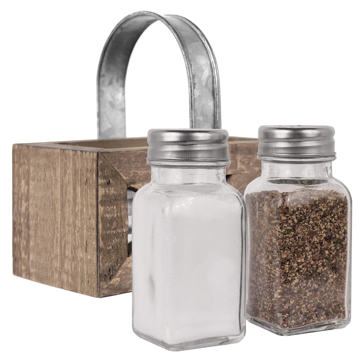 Autumn Alley Farmhouse Napkin Holder and Adorable Farmhouse Salt and Pepper Shakers Set With Wood Holder - Western Kitchen, Galvanized Metal - Upright Rustic Napkin Holder Rustic Kitchen Décor (Brown)