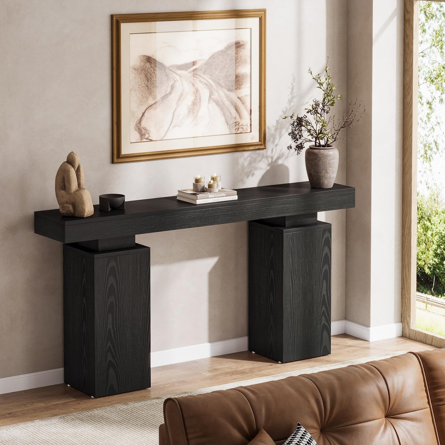 Tribesigns 63-Inch Long Console Table, Farmhouse Entryway Table Behind Couch, Wooden Foyer Stand Entry Station, Modern Hallway Accent Furniture for Living Room Decor, Entrance, Black
