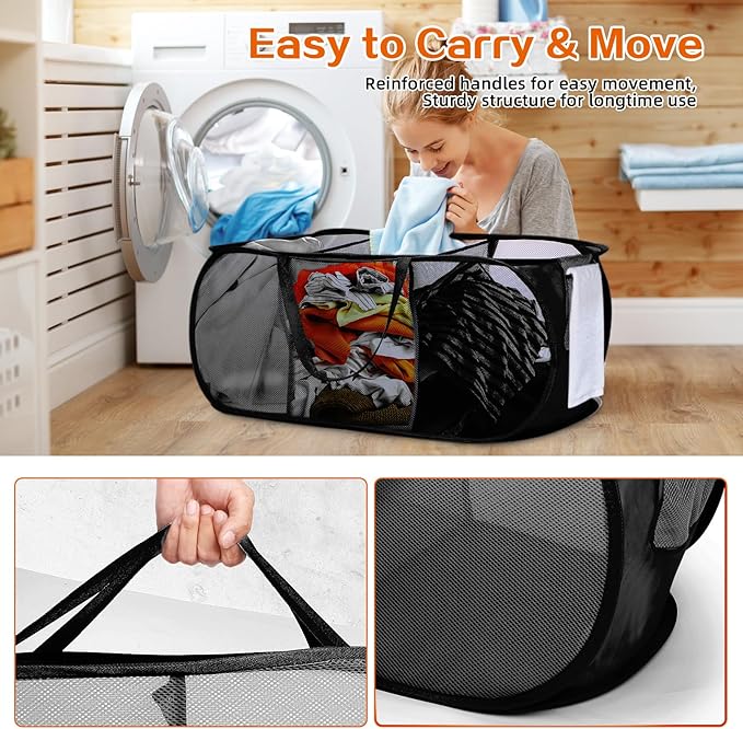 Foldable Laundry Baskets, Collapsible Mesh Laundry Hamper, Durable Pop Up
