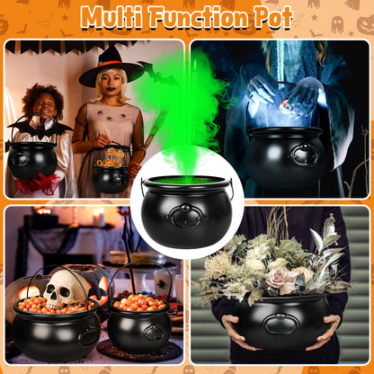 3PCS Cauldron Halloween Decor, 12.6" and 7.68" Halloween Bucket Witch Cauldron, Plastic Black Candy Holder Pot Spooky Punch Bowl for Halloween Decorations Trick or Treat St Patrick's Day Party Favors