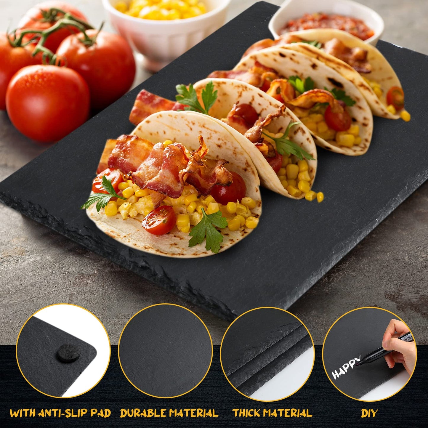 Didaey Set of 18 Slate Boards Black Slate Board Cheese Board Serving Stone Plates Sushi Cheese Tray Individual Platter for Christmas Chalkboard Cutting Food Cake Fruit Meat(Square)