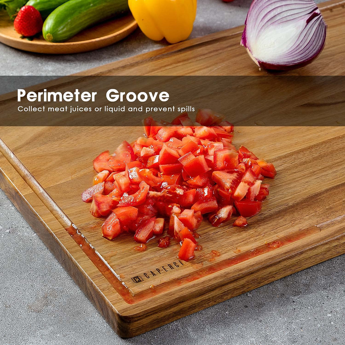 Extra Large Acacia Wood Cutting Board 20 x 14 Inch - Caperci Better Kitchen Chopping Board with Juice Groove & Handle Hole for Meat (Butcher Block) Vegetables and Cheese
