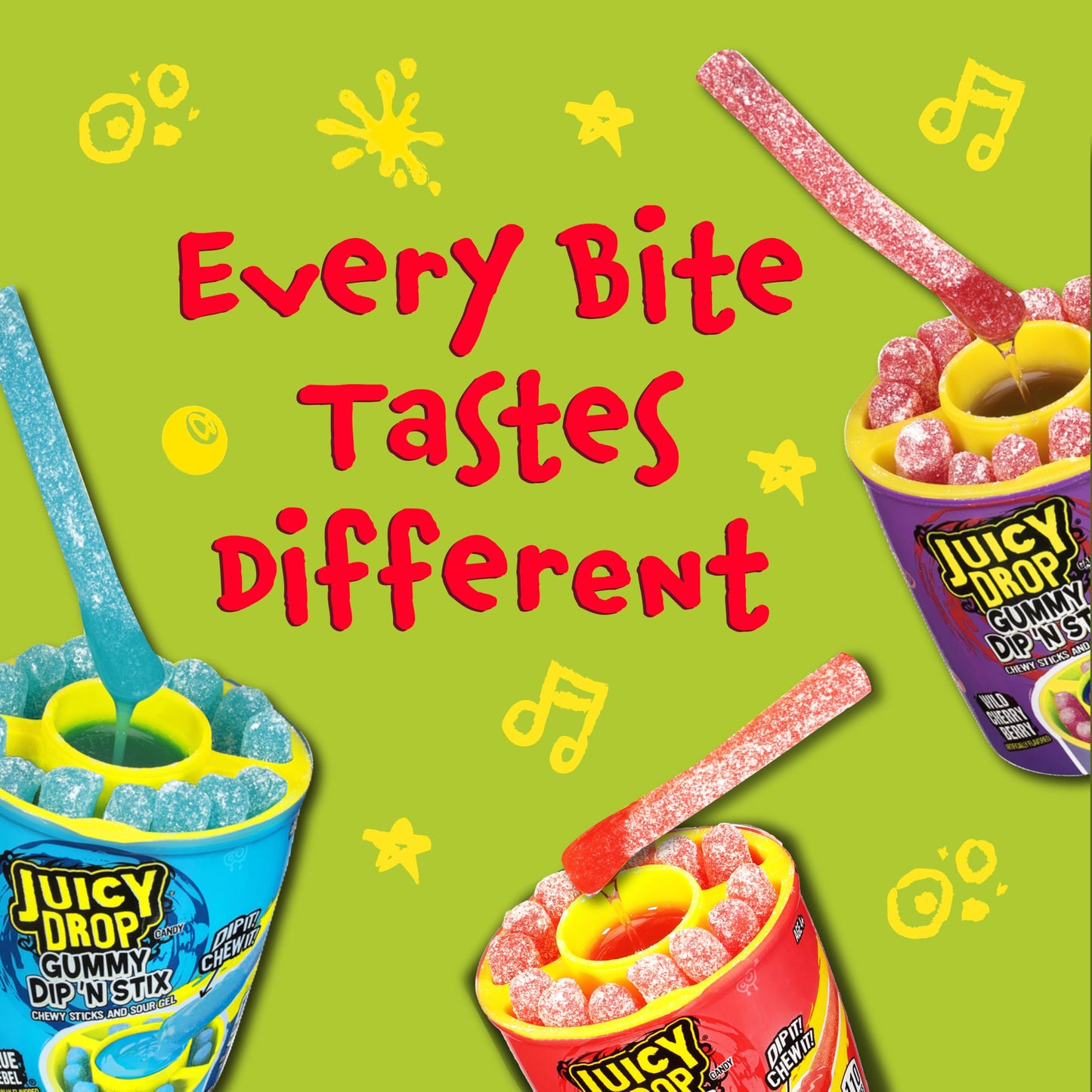 Juicy Drop Gummy Dip 'N Stix Assorted Halloween Candy Variety Pack, Sweet Gummy Sticks W/ Sour Dipping Gel, 8Ct, Sour Candy Pack for Party Favors, Trick or Treat, Halloween Bowls, Kids Gifts