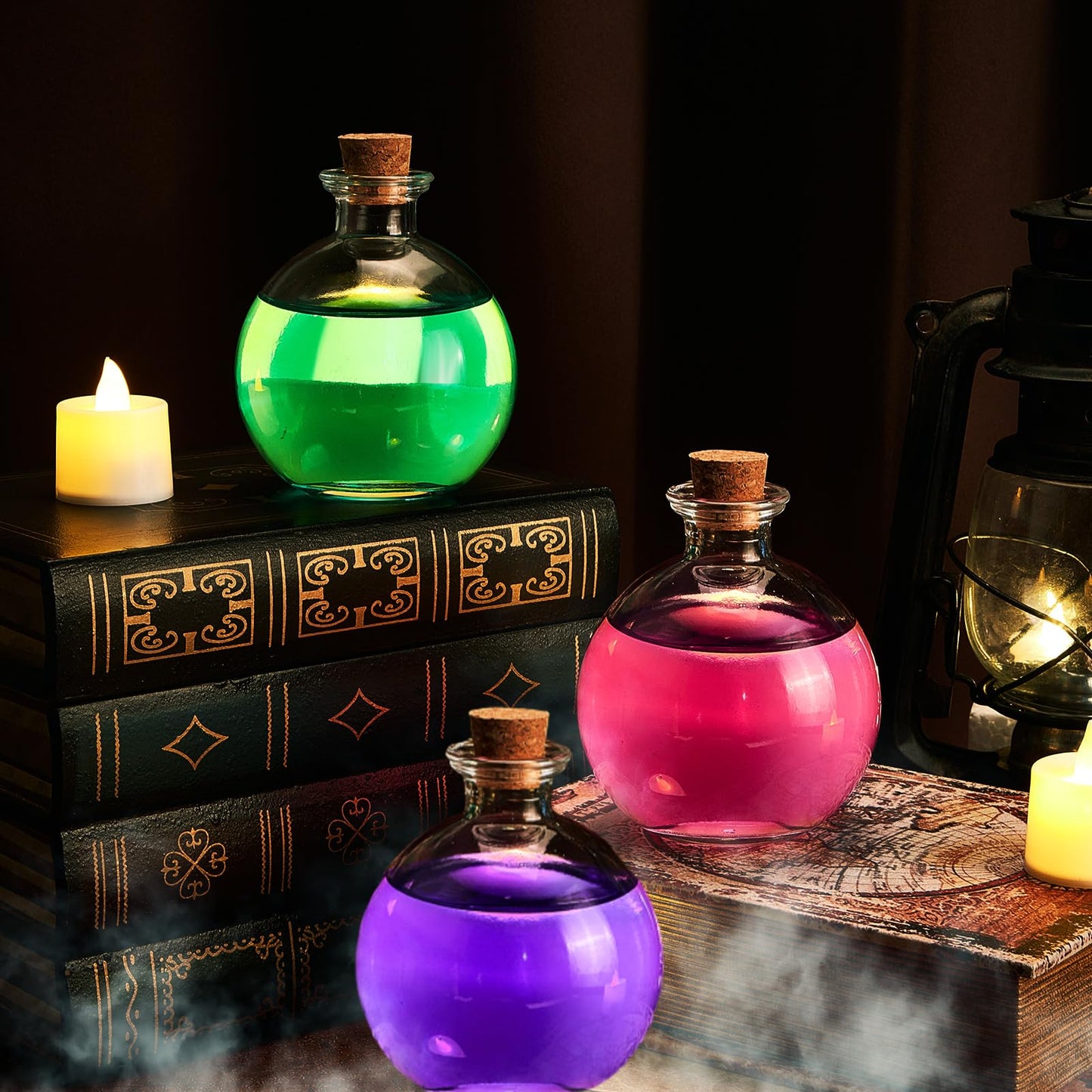 Tessco for you 3 Pcs Halloween Potion Bottles Glass Round Clear Potion Jars 8.5 oz Spherical Decorative Witch Bottles Wizard Stuff for Liquor Halloween Decoration DIY Art Crafts Gift(Classic)