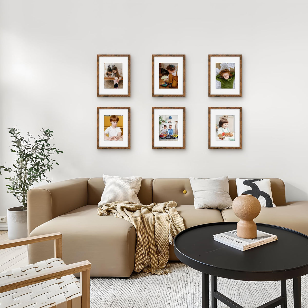 Picrit 8.5x11 Picture Frame Set of 12, Display 6x8 with Mat or 8.5 x 11 without Mat, Photo Frames for Wall Mounting or Table Top Display, Brown