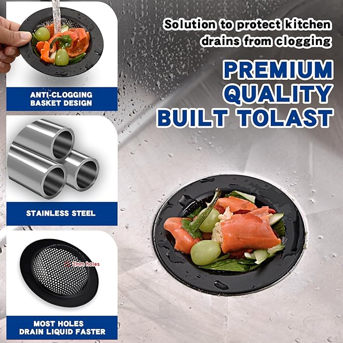 2PC Kitchen Sink Drain Strainer Stainless Steel