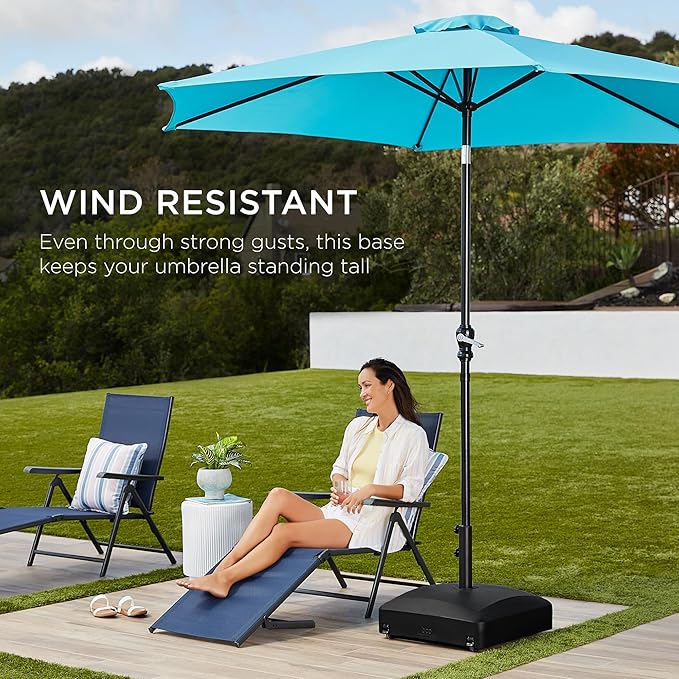 Best Choice Products 123lb Capacity Fillable Mobile Umbrella Base Heavy Duty Market Stand for Patio, Deck, Poolside w/ 4 Wheels, 2 Locks, 2 Knobs, Wind-Resistant Design - Black