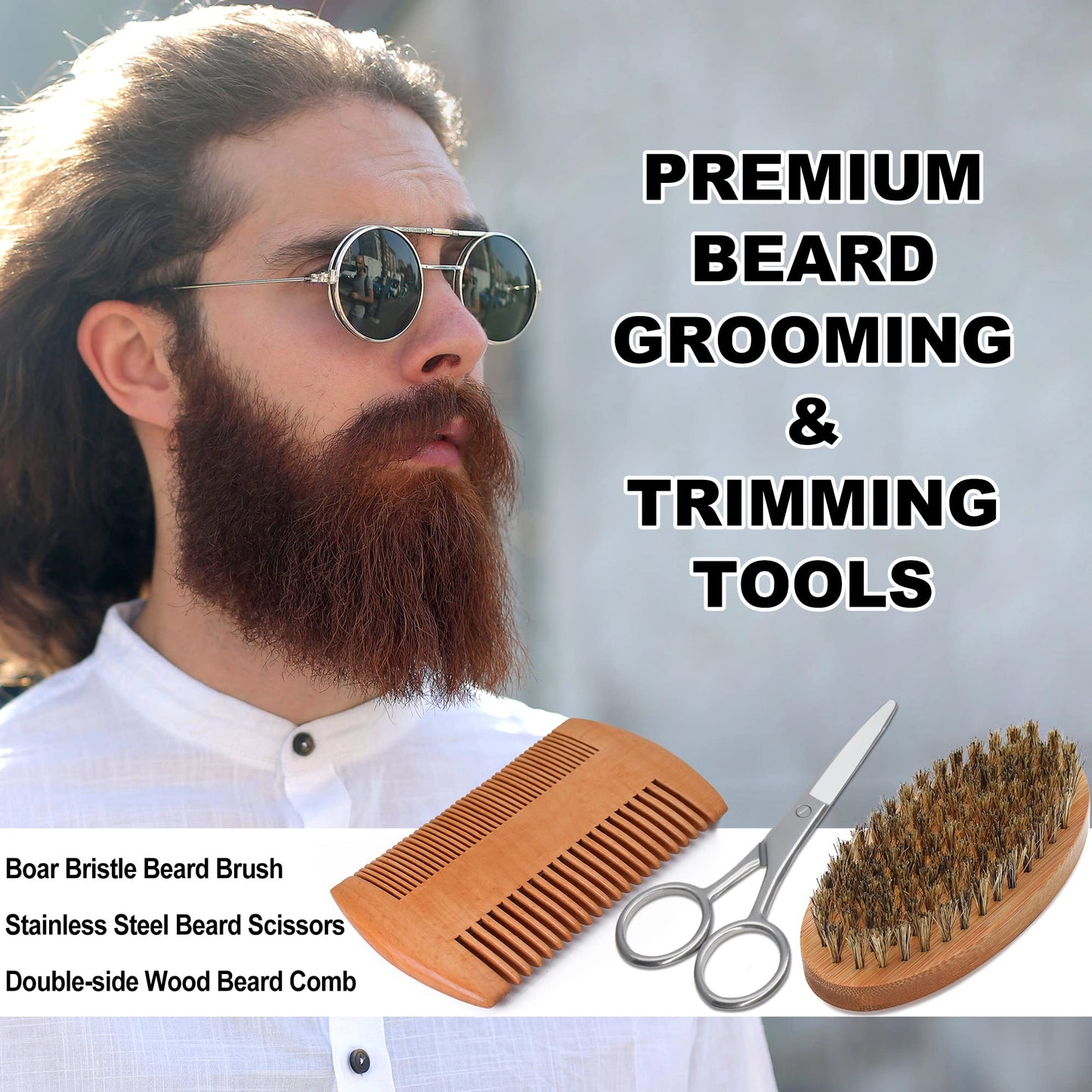 YogerYou Beard Kit,Beard Grooming Kit W/Straight Razor,2 PACK Beard Oil,Beard Wash,Balm,Brush,Comb,Scissors Mens Birthday Christmas Gifts for Men Boyfriend Husband Beard Shaping Shaving Kit