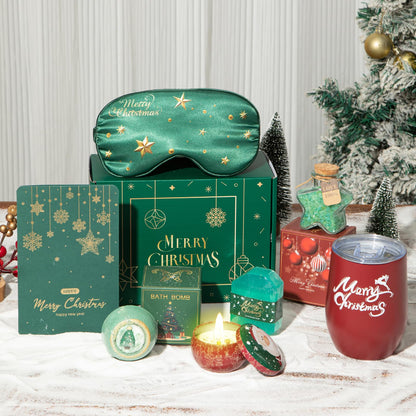Christmas Gifts Basket for Women Men, Merry Christmas Gifts Box Relaxing Bath Gifts Xmas Scented Candles Insulated Tumbler Gifts Set for Wife Friends Sister Mom
