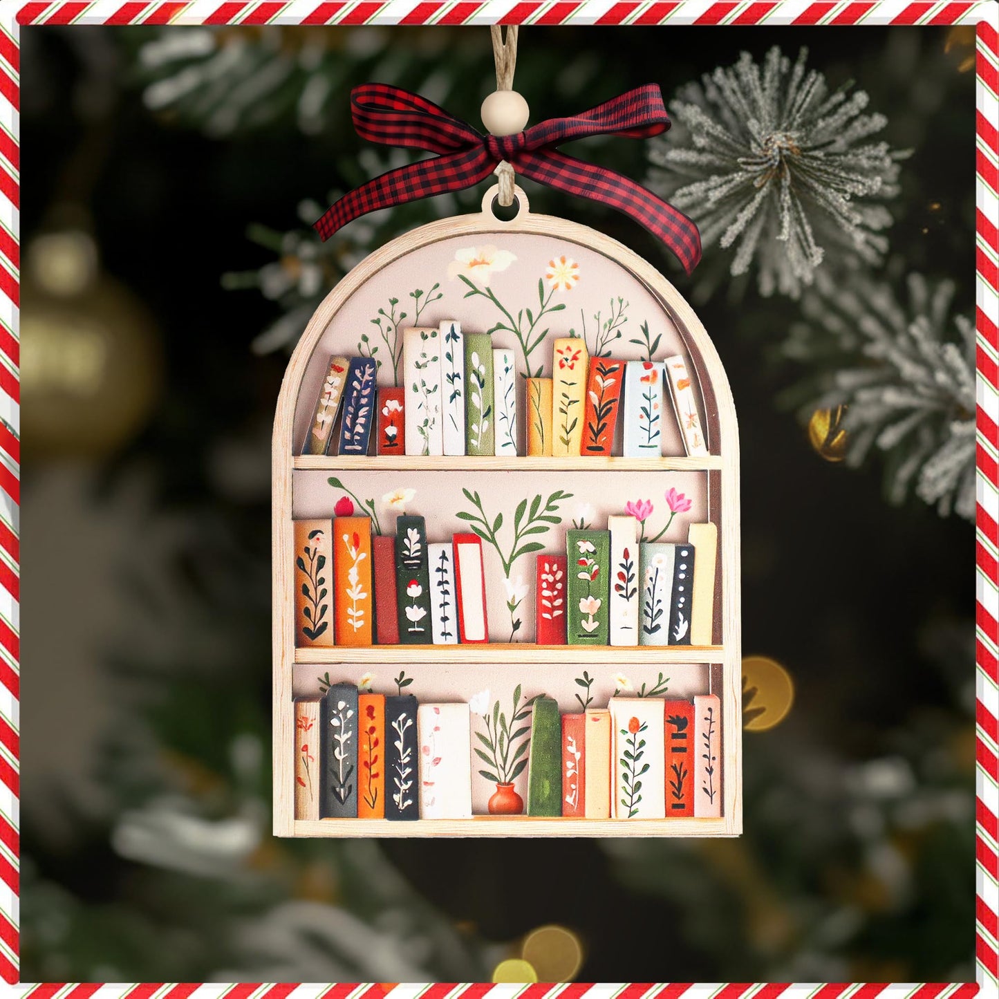 Bookshelf Ornament for Book Lovers 2026 – 2 Layer Wooden Book Ornament – Book Lover Gift for Women Readers – Bookshelf Christmas Tree Decor – Gifts for Book Lovers, Women, Librarian, Nerd, Bookish