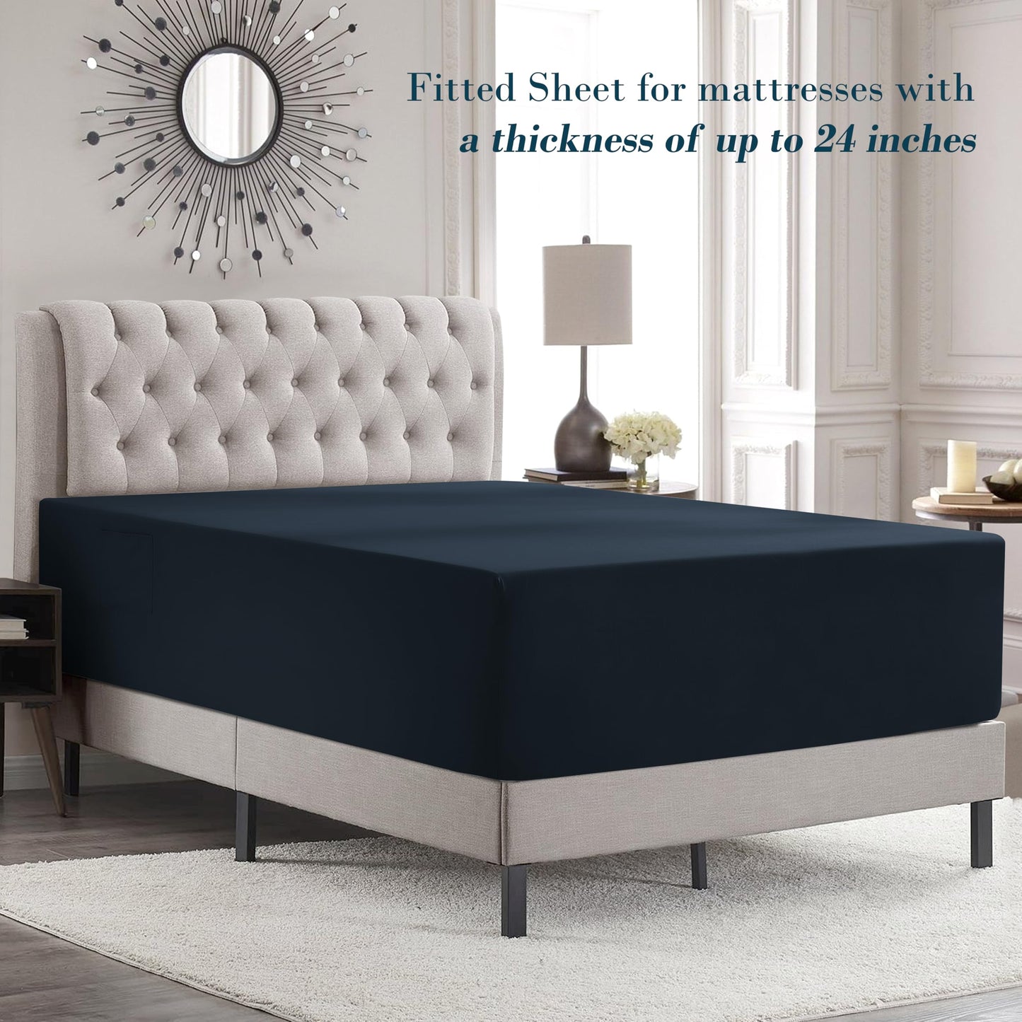 Mocassi Full Size 4-Piece Bed Sheet Set - 1800 Premium Hotel Quality Microfiber 18-24 Inches Extra Deep Pocket Fitted Sheet- Luxury Soft, Breathable, Wrinkle, and Fade Resistant, Black