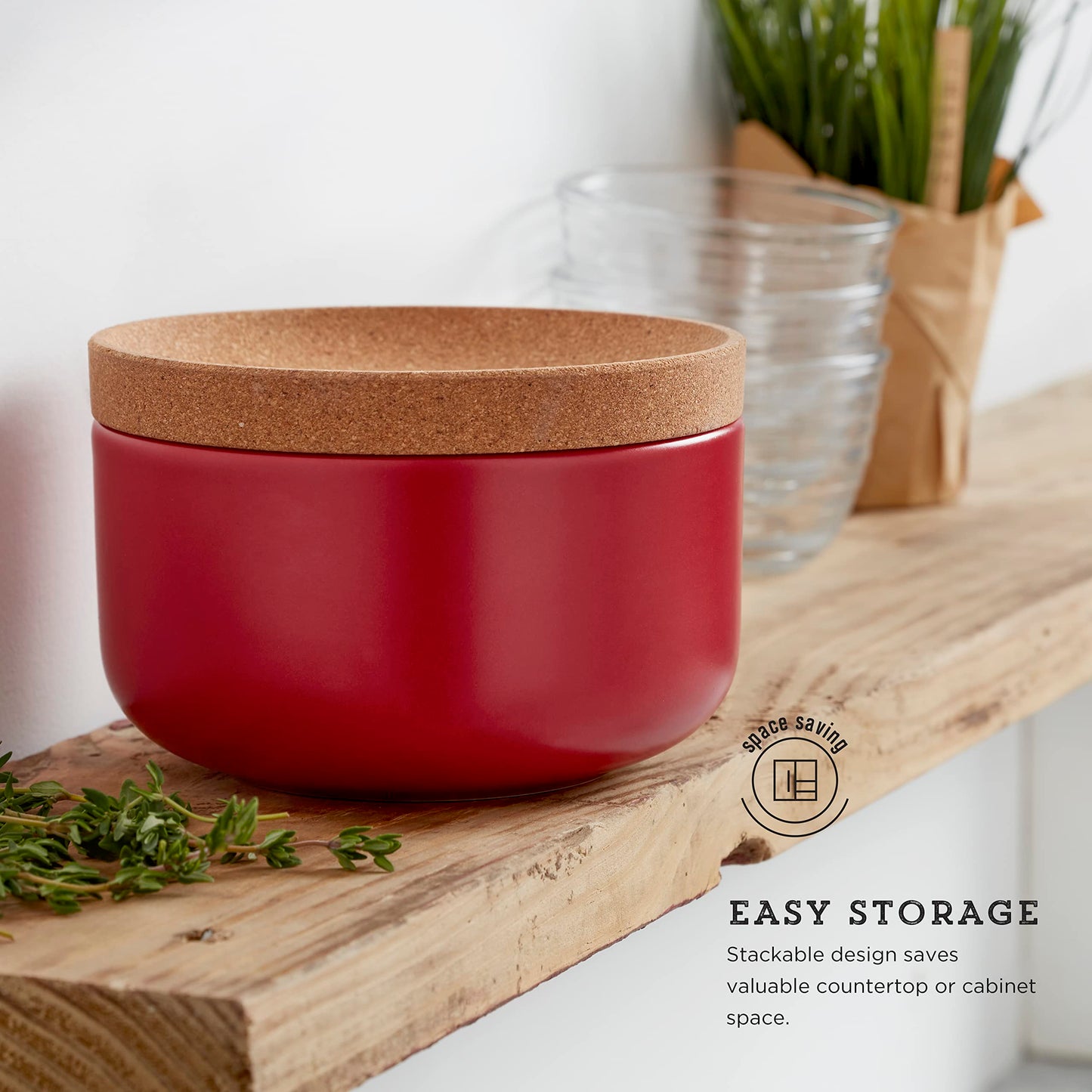Kamenstein Ceramic and Cork Salt Pig with Easy Lift Lid for Easy Access, Red