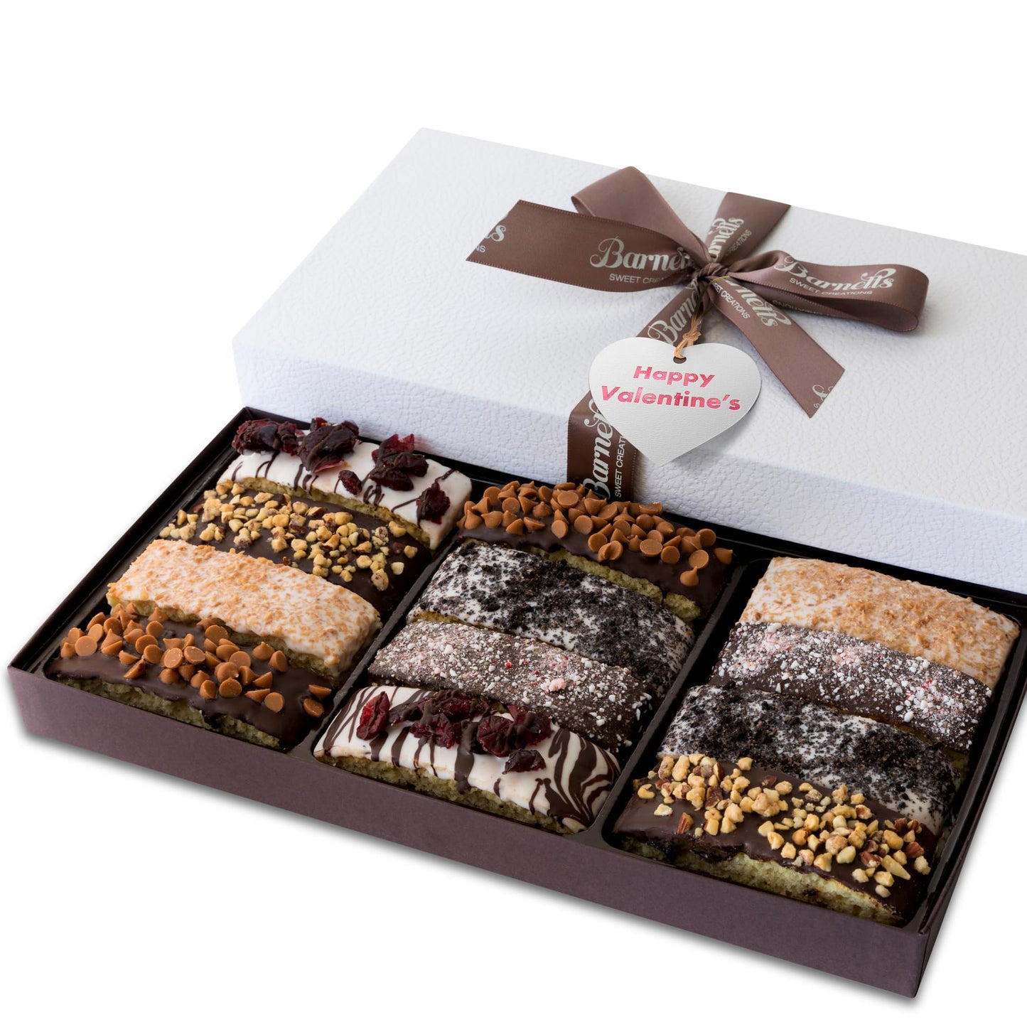 Barnetts Valentines Day 12 Chocolate Biscotti Gift Box, Valentine Gourmet Cookie Gifts Basket for Him and Her, Food Delivery, Fancy Cookies Candy Box Treats Baskets Ideas for Wife, Husband, Girlfriend, Women, Men