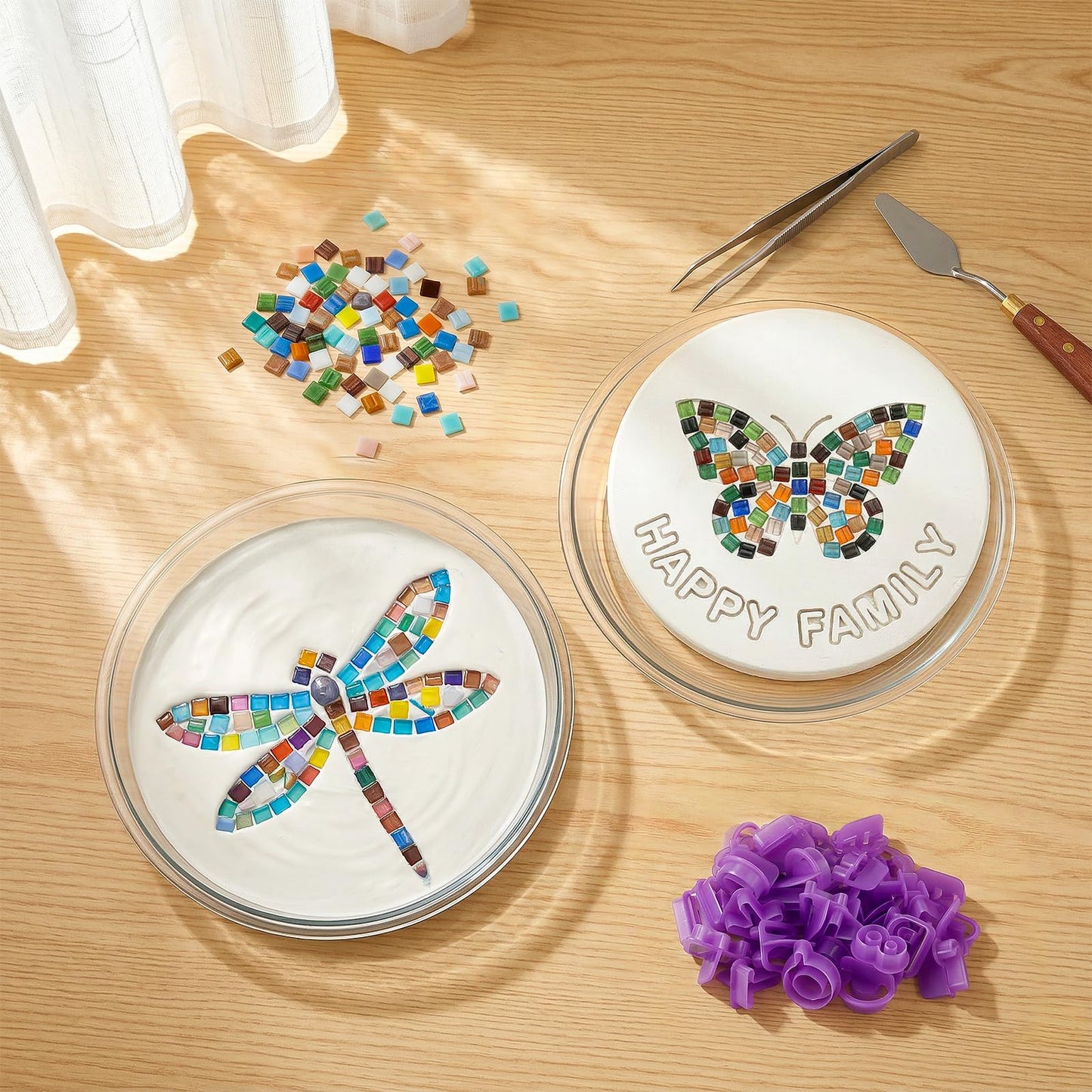 U0U 10PCS Stepping Stone Kit Includes Round Cement Molds, Mosaic Tiles and Carving Tools,DIY Garden Stepping Stone kit for Kids,Family,Outdoor Walkways Pavement Decoration (No Concrete Mix)