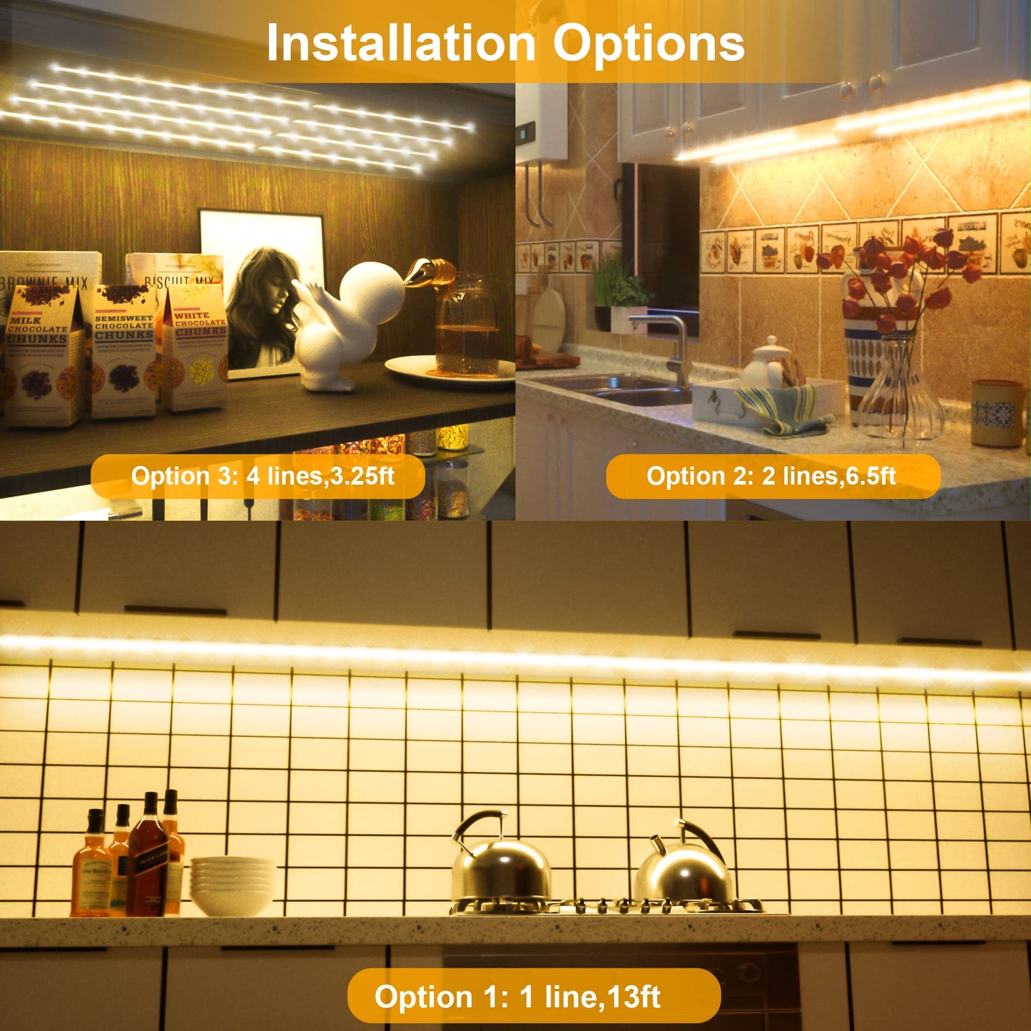 LAFULIT Under Cabinet Lighting Kit - 8 PCS 20 Inch Pre-Cut Strips, 2700K Warm White Flexible LED Strip Lights with Remote and Power Adapter for Kitchen Cabinets, Shelf, Desk, Counter - 13ft