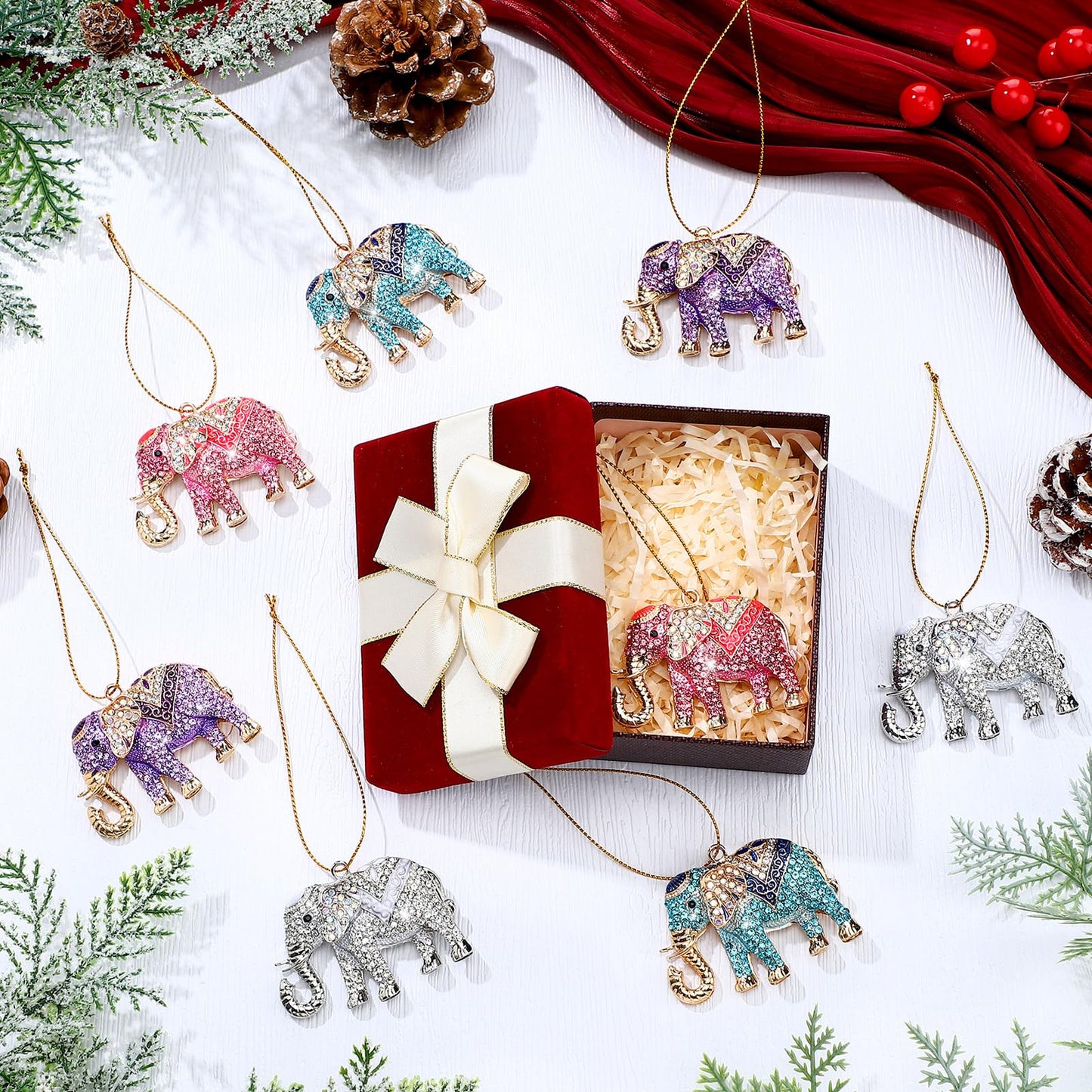 Yuntau 8 pcs Crystal Christmas Ornaments Christmas Tree Hanging Ornaments Keepsake Gifts for Women Girls Xmas Decorations Party Supplies Animal Lovers(Elephant)