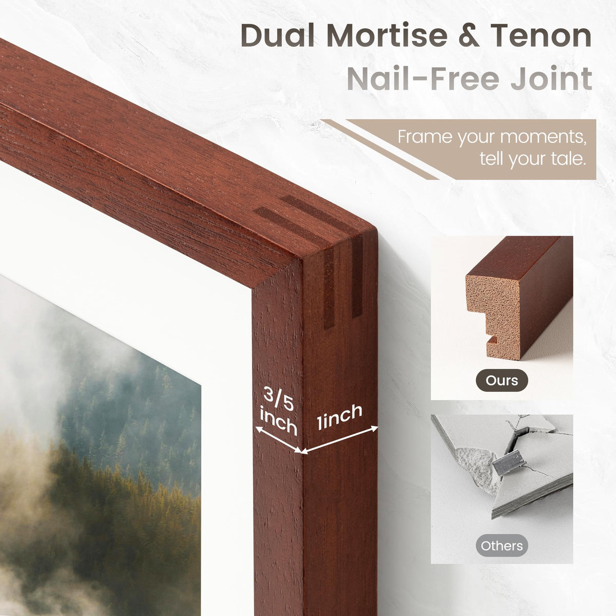 11x14 Picture Frame, USA-Sourced Natural Mahogany Wood Photo Collage Frame with HD Tempered Glass, Modern Simple 11 x 14 Wooden Frame Matted to 8x10, Vertical & Horizontal Wall Hanging Display