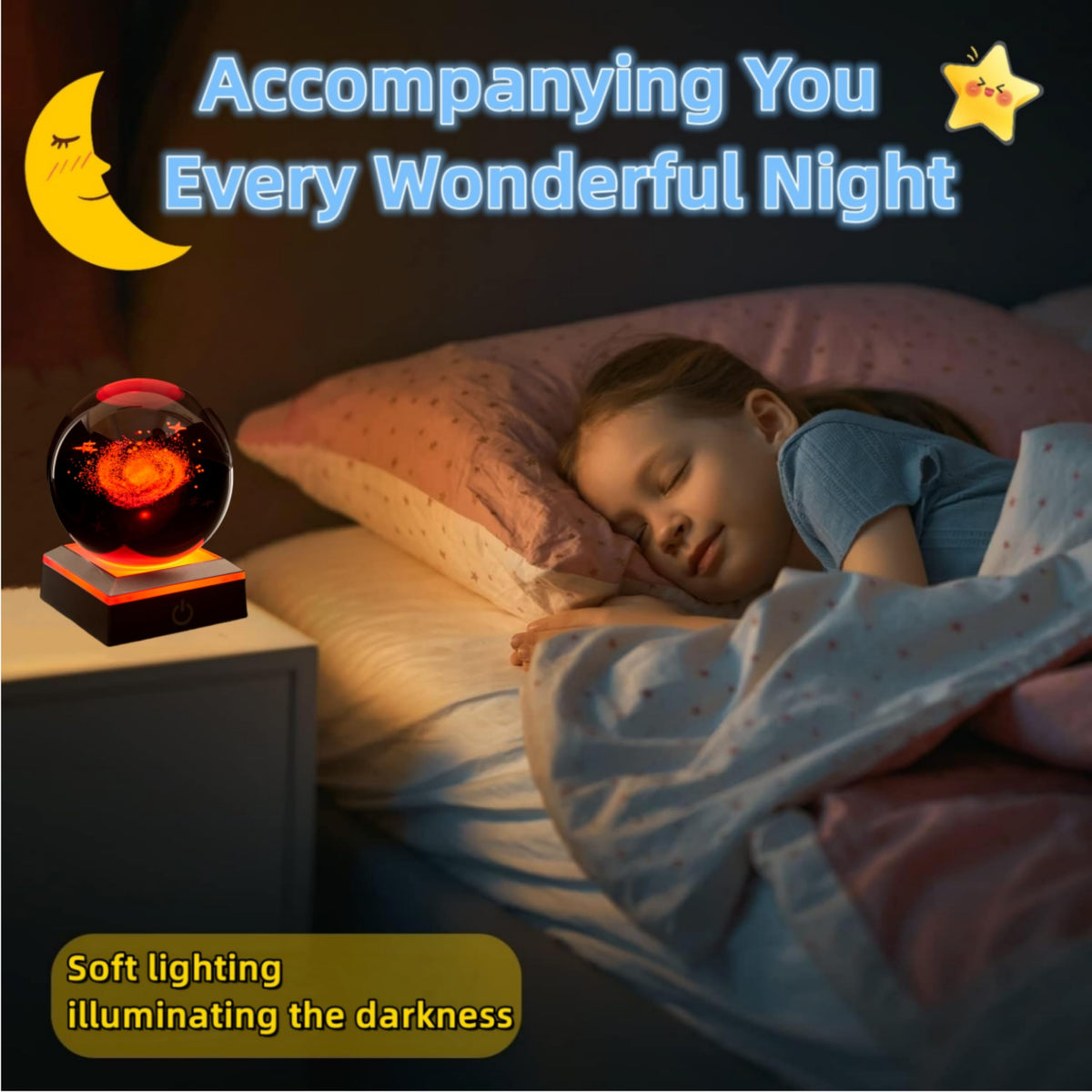 3D Galaxy Crystal Ball Night Light, Upgraded 3.15 Inch Glass Ball Lamp with LED Base, Galaxy Lamp Decor, Birthday Holiday Xmas Gifts for Boys Girls Friends (Galaxy)