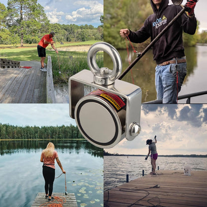 MUTUACTOR Fishing Magnet Kit,Combined 1240lb Strong Rotatable Magnet Fishing Heavy Duty,Permanent Neodymium Rare Earth Magnets with 65Ft Salvage Rope,Anti-Slip Gloves for Retrieving Treasures