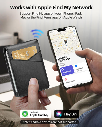 ExtreLife Mens Wallet with Smart Tracker, Genuine Leather Bifold Wallet, Works with Apple Find My, 10 Card Slots, Money Pocket, ID Window, RFID Blocking, GPS Wallet Tracker, Gift Box, Black