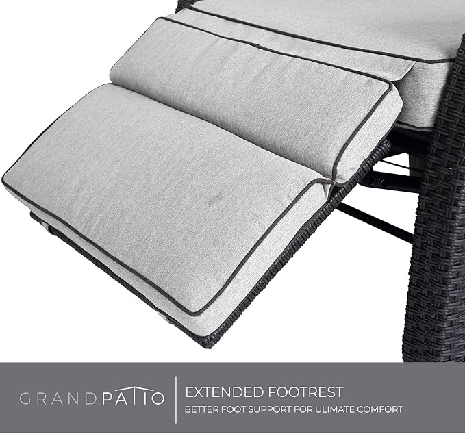 Grand patio Outdoor Recliner Chair Patio 150° Lay Flat Recliner with Flip Table Wicker Reclining Lounge Chair, Griege