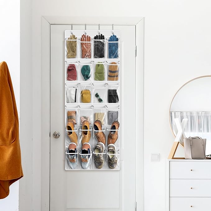 Simple Houseware 24 Pockets Large Clear Pockets Over The Door Hanging Shoe