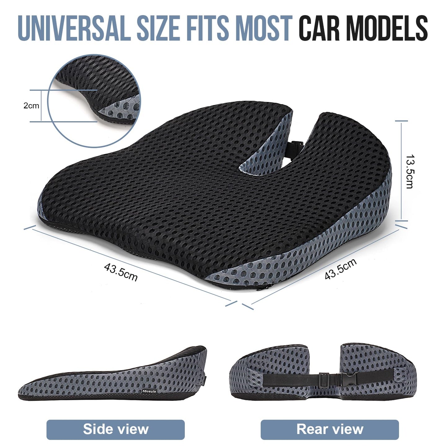 Ajiteogy Car Seat Cushion, Memory Foam Car Wedge Seat Cushion for Driving, Height Booster & Posture Support, 4D Mesh Seat Pad with Adjustable Straps - Universal Fit for Vehicle