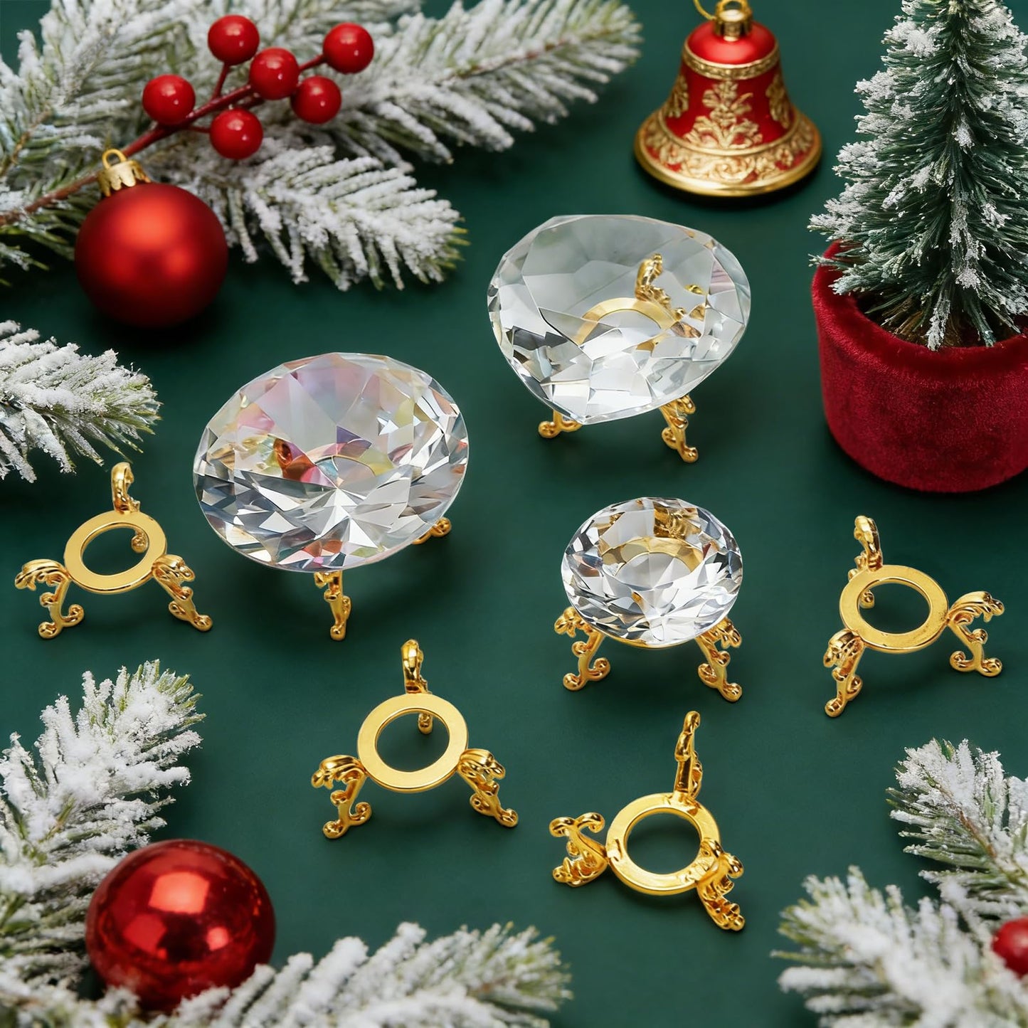 Jucoan 14 Pack Crystal Ball Stand, 2 Inch Small Metal Gold Sphere Holder for Displaying 40-80mm Crystals Globe Balls Rock Stone Easter Egg Display Stand