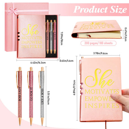 Resurhang 5 Pcs Boss Gifts for Women Set Appreciation Gifts for Coworkers Leather Journal Ballpoint Pens with Box Thank You Present for Friends Teacher Female Leader Birthday Bestie (Pink)