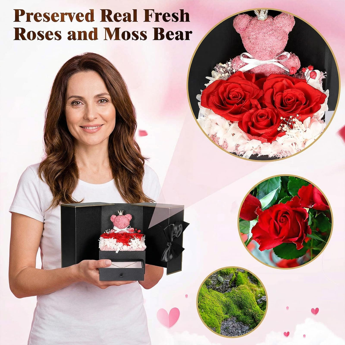 Mothers Day Birthday Gifts for Mom Women, Preserved Real Rose with Initial Necklace K, Forever Rose Jewelry Gift Box, Personalized Gifts for Women, Grandma, Wife, Girlfriend