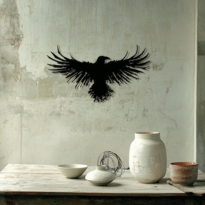 3D Metal Viking Raven Wall Art - Unique Black Crow Decor with Norse Mythology Gothic Waterproof Sculpture for Indoor Outdoor Living Room, Bedroom, Garden Home Decor