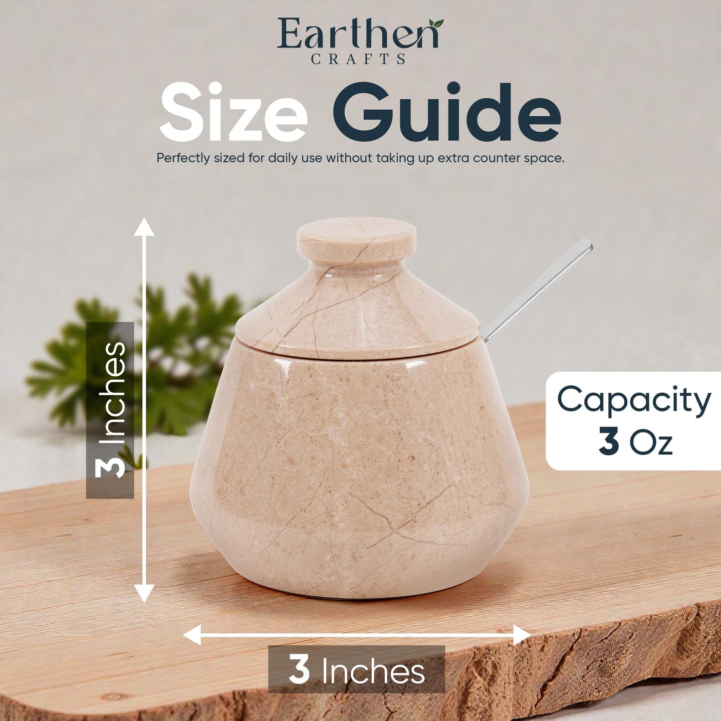 EARTHEN CRAFTS Marble Salt Cellar with Lid 3 Inches Beige Salt Keeper Salt Box, Seasoning Container & Spice Jar with Spoon, Stone Salt Holder for Countertop, Ideal Gift for Home & Kitchen Decor