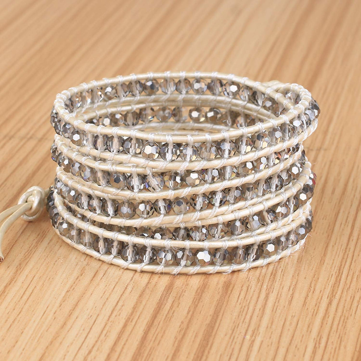 KELITCH New Gray Crystal Beaded 5 Wrap Bracelet On Leather Friendship Bracelets Jewelry for Womens