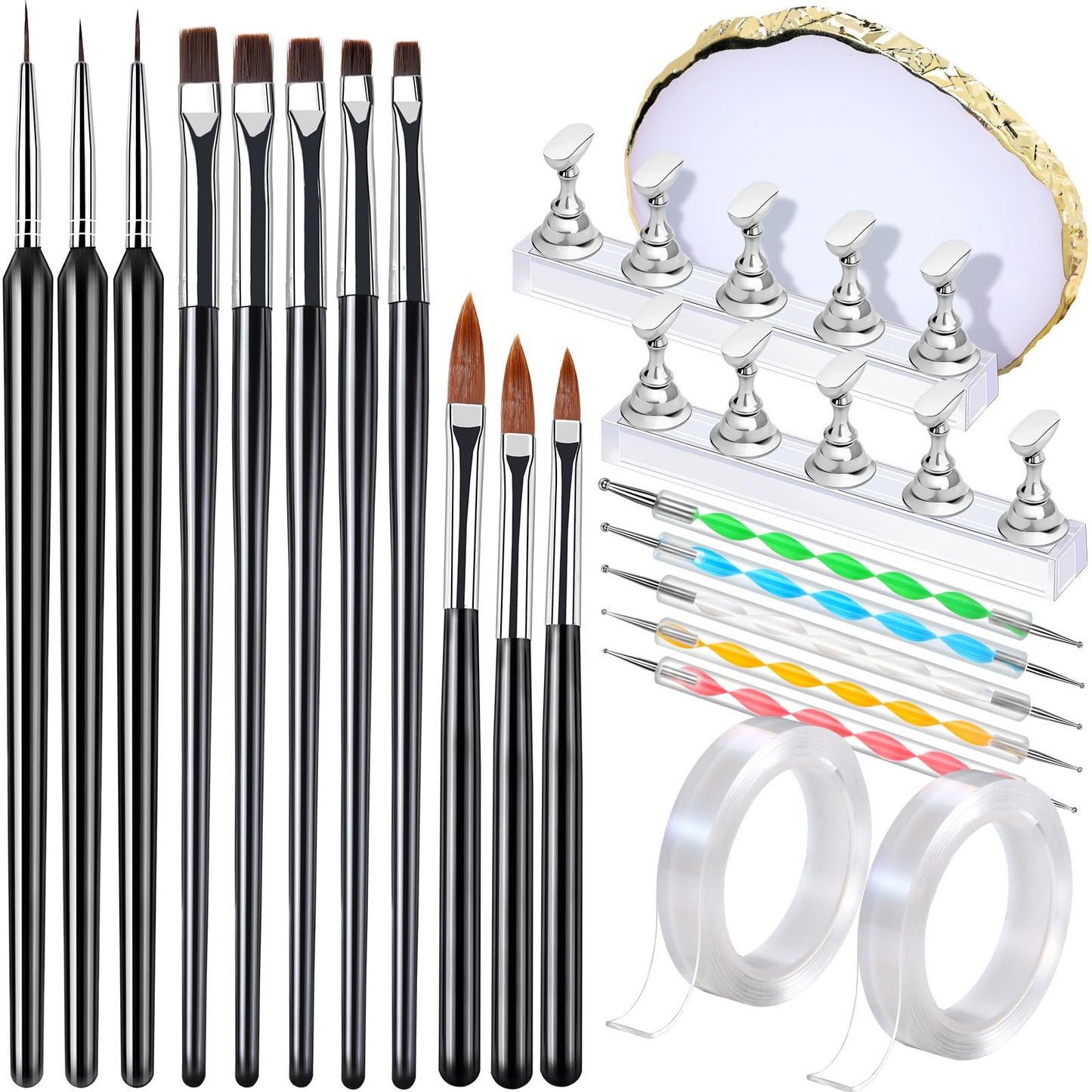 FANDAMEI Nail Art Brushes, Nail Brush Set With Nail Stand, Nail Holder For Painting Nails, Nail Art Tools, Nail Design Tools, 11PCS Nail Brushes For Nail Art, 5PCS Nail Dotting Tool, Nail Art Palette
