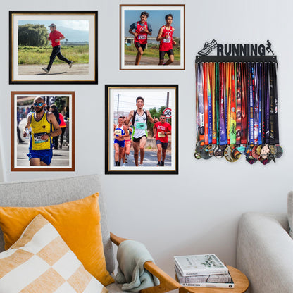 Goutoports Medal Holder Display Hanger Rack Frame for Sport Race Runner - Running Medal Hanger Display - Sturdy Black Steel Metal Over 60 Medals Easy to Install