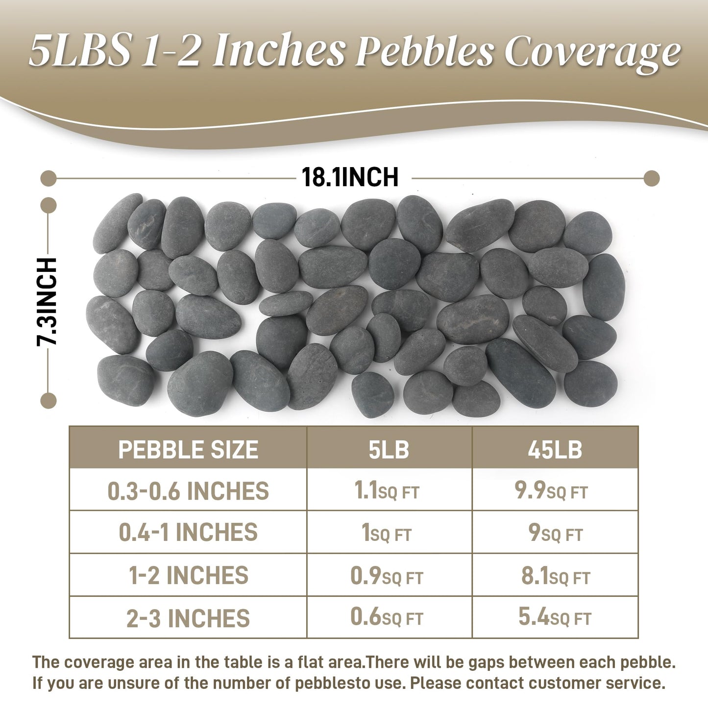 Quibbay 5 lbs Natural Mexican Beach Pebbles, 1-2 Inch Large River Rocks for Plants and Landscaping, Decorative Stone for Fish Tank Aquarium Fountain Garden Paving Walkways Pathways Backyard, Grey