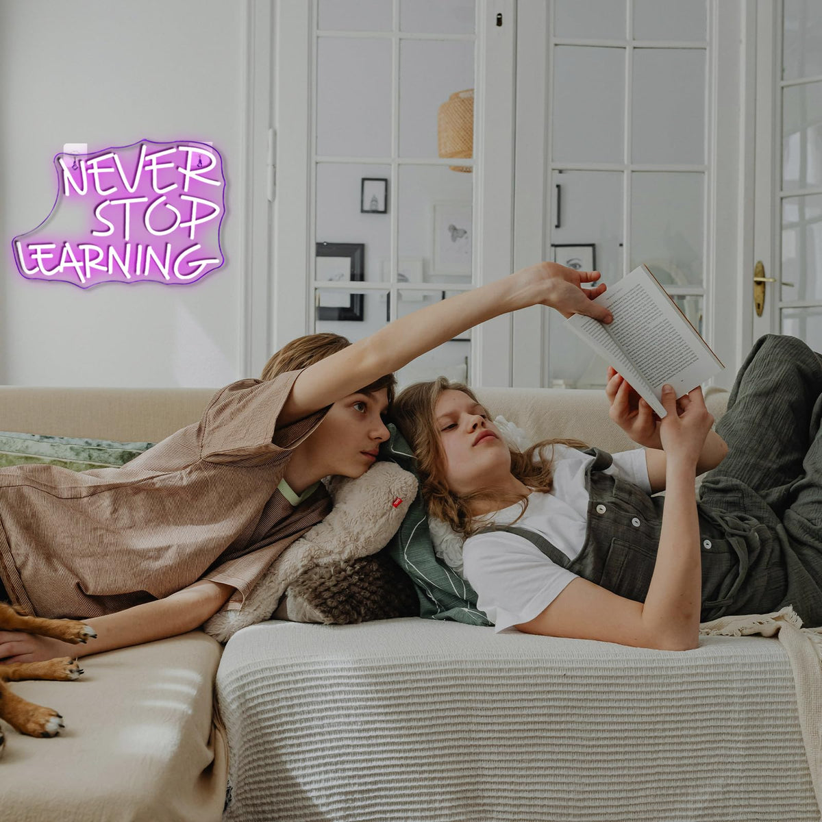 Looklight Never Stop Learning Neon Sign,Purple LED Wall Neon Light,Letters Neon Light Sign for Wall Decor,USB Light Up Signs for Home Offices,Study Rooms,Classrooms,Libraries,Creative Workspaces