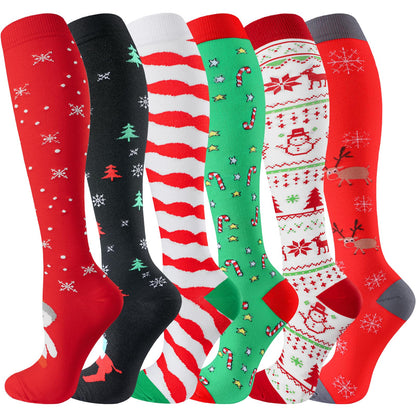 cerpite Christmas Compression Socks for Women & Men Circulation 6 Pairs Compression Socks 20-30 mmhg Best for Running,Nurse,Travel