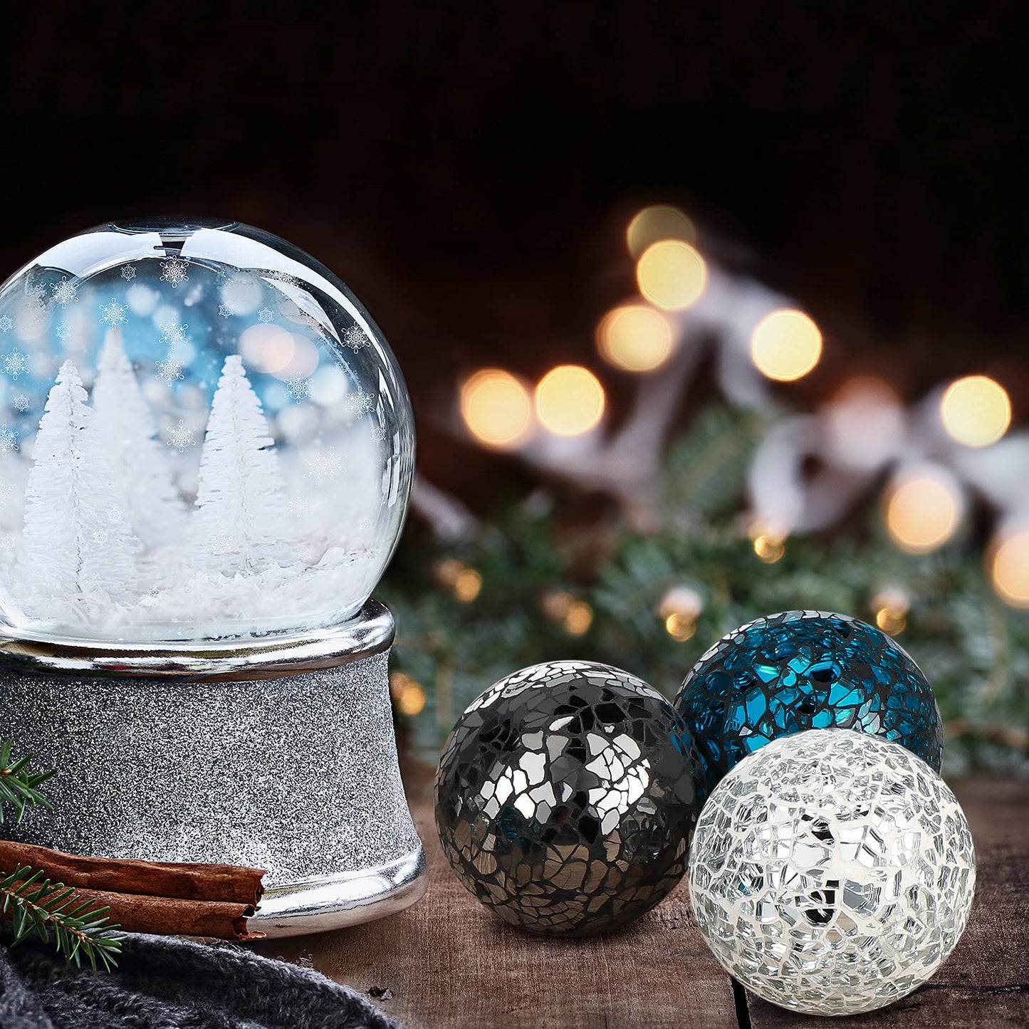 Cunhill 3 Pieces Decorative Glass Balls 3 Inch Mosaic Glass Orbs Sphere Centerpiece Balls Decorative for Bowls Vases Dining Tables Wedding Party (Silver,Turquoise,Black)