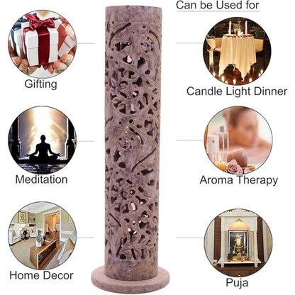 Carry Me Marble Soapstone Incense Stick Holder | Candle Burner | Tea Light Holder - Perfect Handmade Elephant Carving for Gifting. Decorative Home and Office Decor.(3 x 3 x 10.5 Inches)