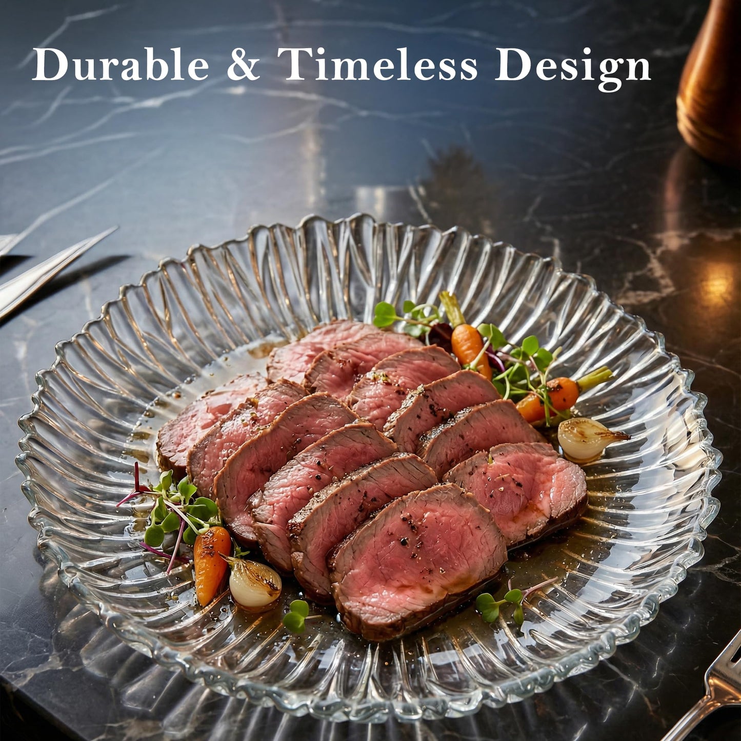 Large Glass Serving Platter 12.5” (31.5 cm) – Elegant Clear Presentation Plate for Cake, Desserts, Cheese, Appetizers & Table Decor (Ribbed 12.5”)