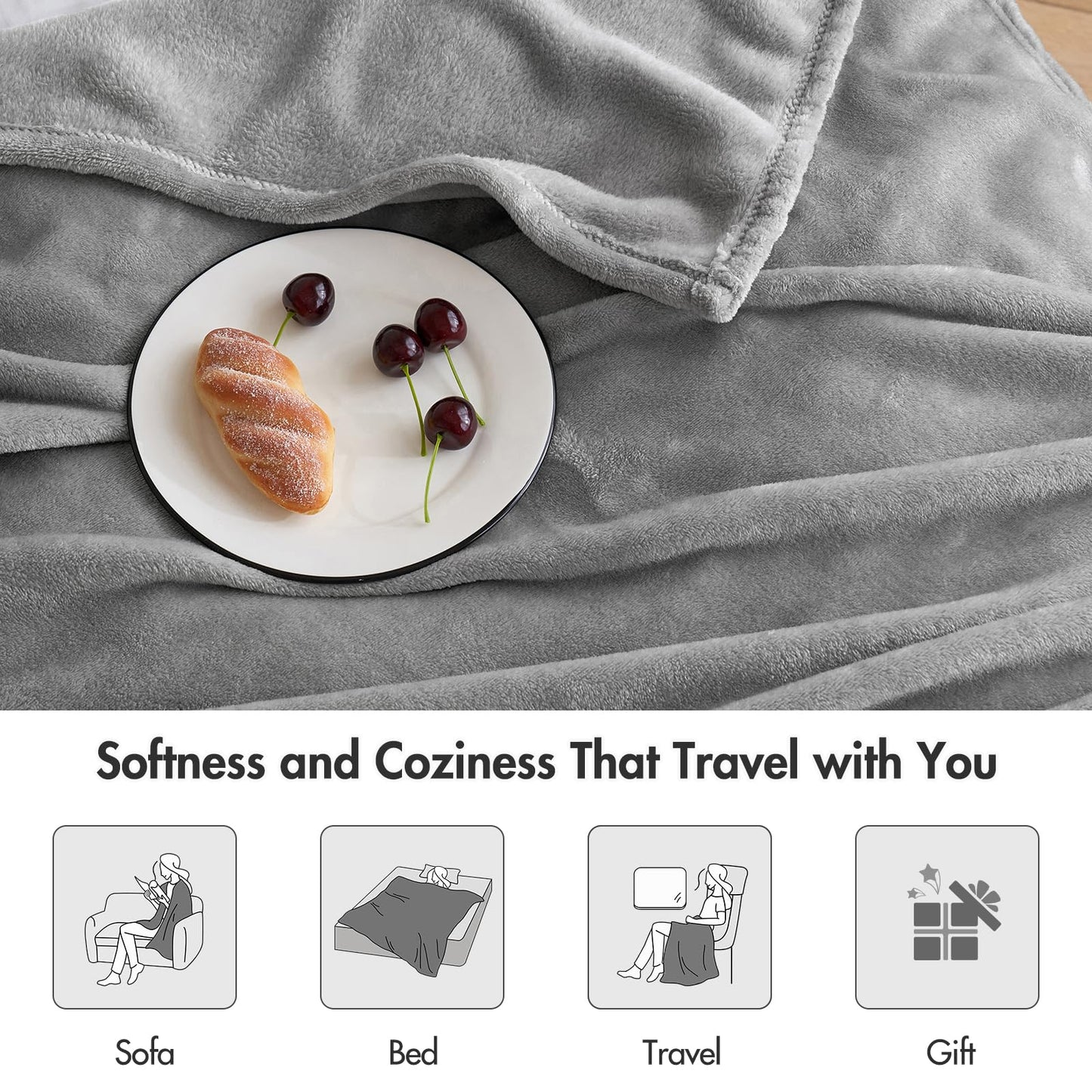MIULEE Flannel Fleece Throw Blanket Soft Fluffy Solid Color Comfortable Plush Warm and Cozy for Bed Sofa Bedroom Travel/Single Silver Grey 51x60 Inch 130x150cm