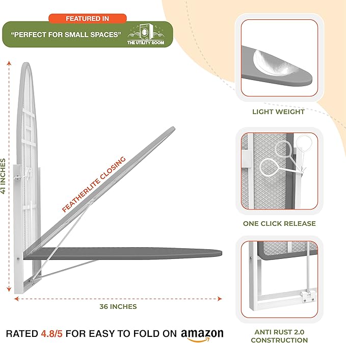 Xabitat Wall Mounted Ironing Board, 36.2" X 12.2" Compact Mount Fold Down Iron