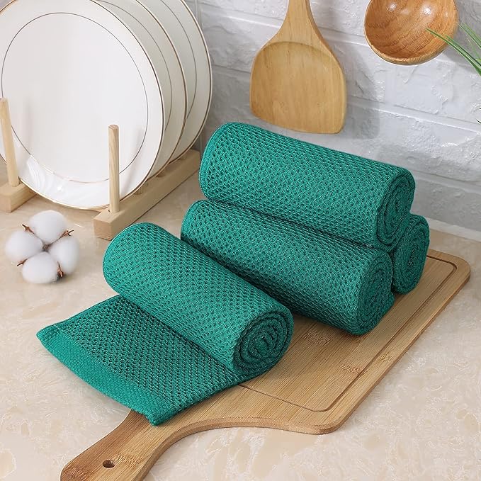 Kitinjoy 100% Cotton Waffle Weave Kitchen Hand Towels