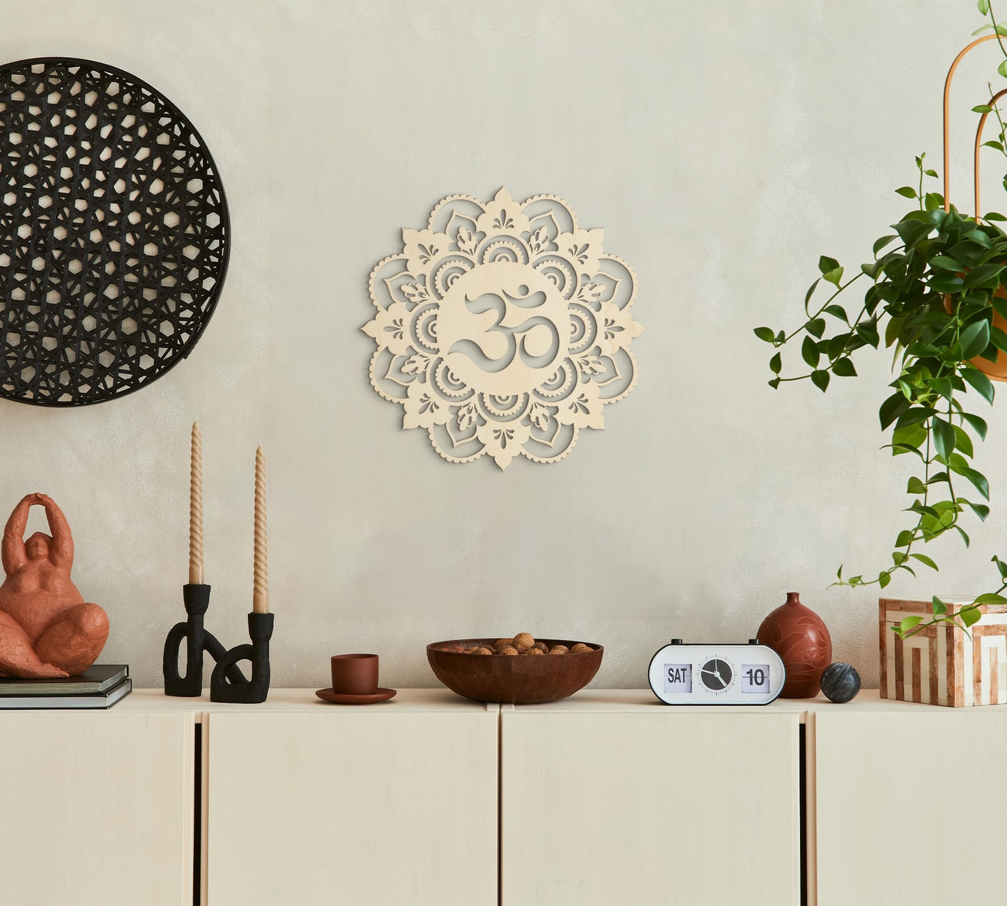 Fourth Level MFG 12" Sacred Om, Sacred Geometry Wood Wall Art, Sacred Sound Symbol, Mandala, Zen Home Decoration for Yoga and Meditation, Good Chakra Energy Spiritual Altar Decor