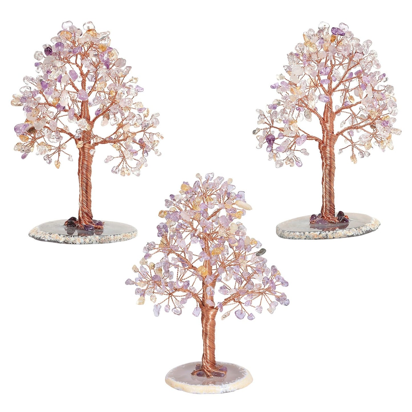 dssmboom Healing Crystal Money Tree with Natural Agate Slice Base for Chakra Balancing, Decorative Feng Shui Stone Bonsai Crystal Tree for Wealth and Good Luck, Amethyst & Citrine