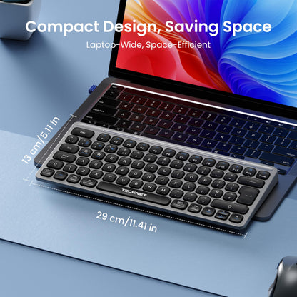 TECKNET Bluetooth Wireless Keyboard - Small Compact Rechargeable 2.4GHz USB Keyboard with 500mAh Battery Capacity for 3 Devices, Widely Compatible with Laptop, PC, UK Layout, Grey