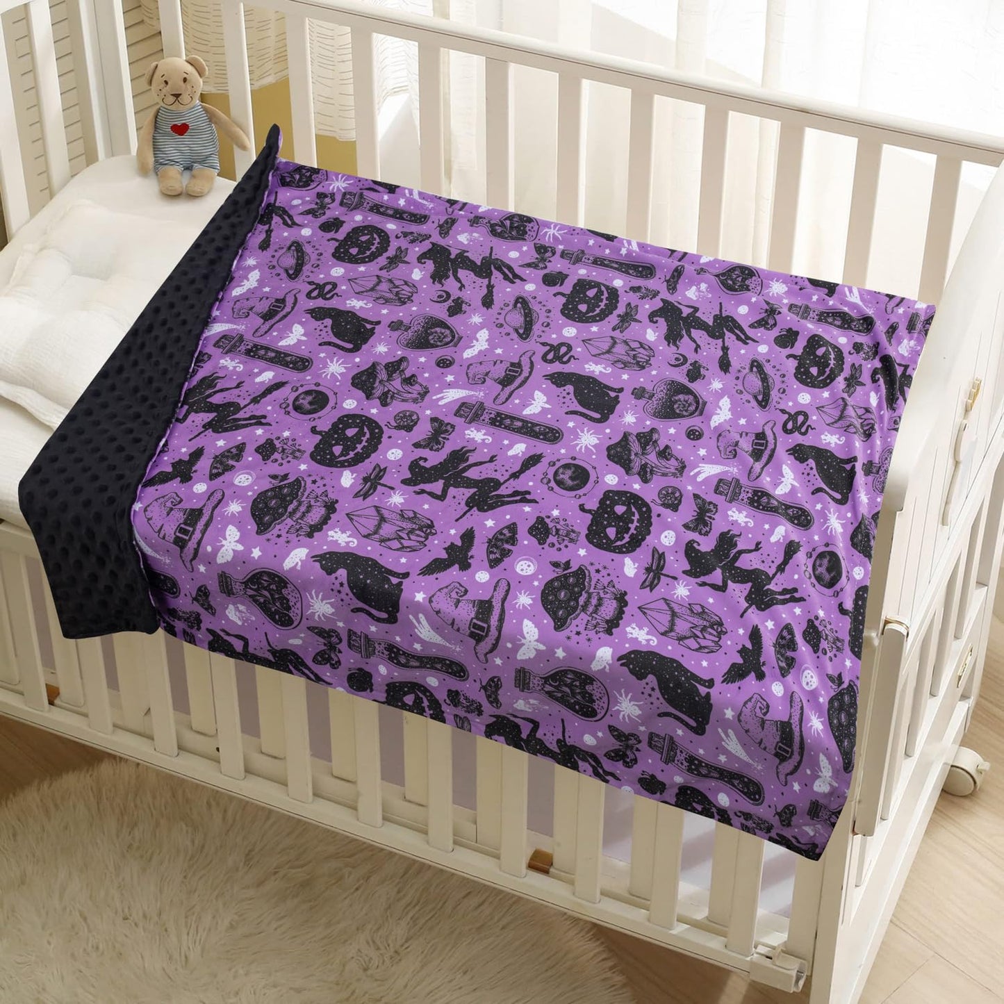 Donsonny Baby Blanket for Boys Girls Soft Minky with Double Layer Dotted Backing, Halloween Printed 30 x 40 Inch Receiving Blanket (Halloween Witch)