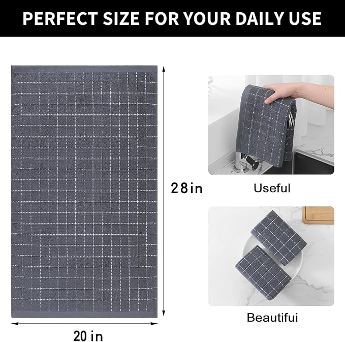 Homaxy 100% Cotton Terry Kitchen Towels, Checkered Designed, Soft and Super